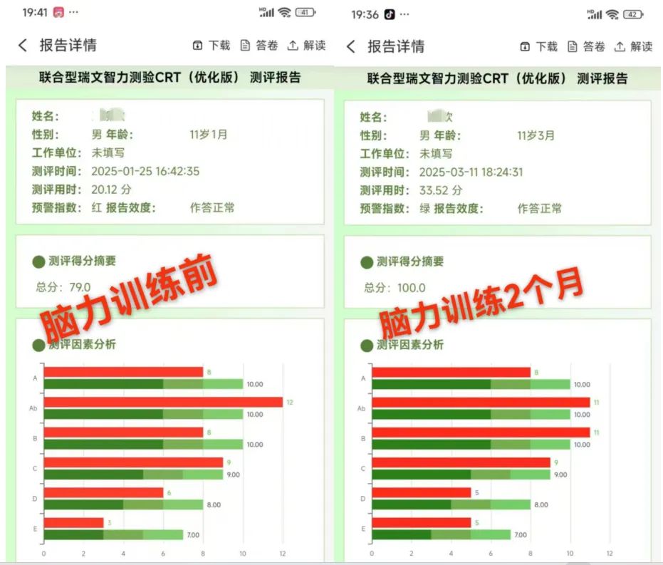 脑力训练效果对比