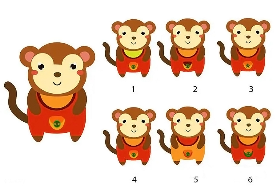 请找出与左边图片完全一样的小猴子